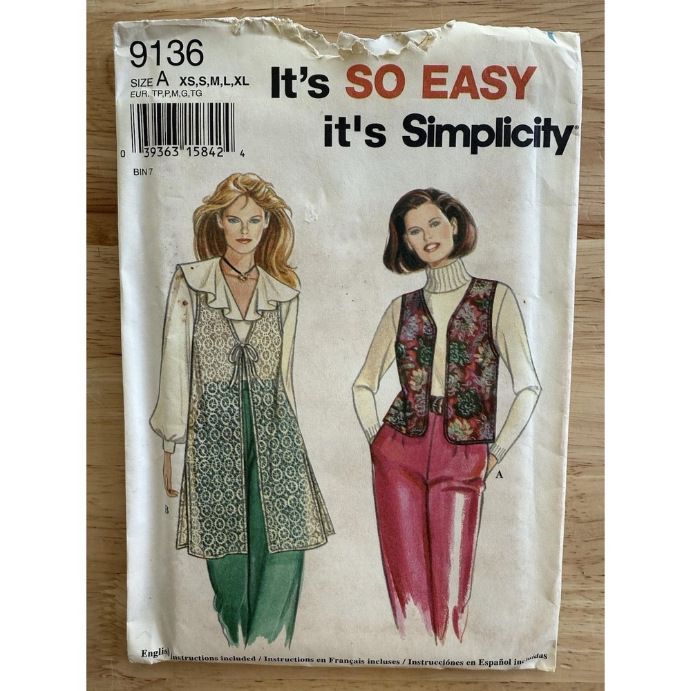 Simplicity Pattern‎ 9136 It's So Easy Misses' Vests Size XS-XL Uncut FF